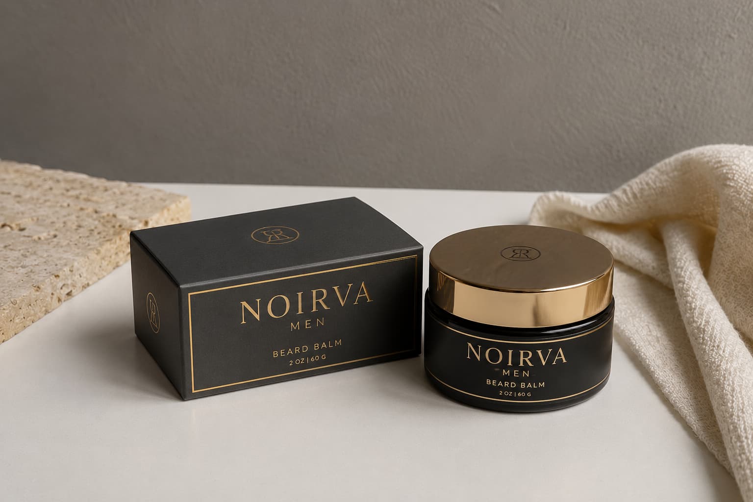 Premium matte hair clay jar and custom box for men in black minimalist packaging