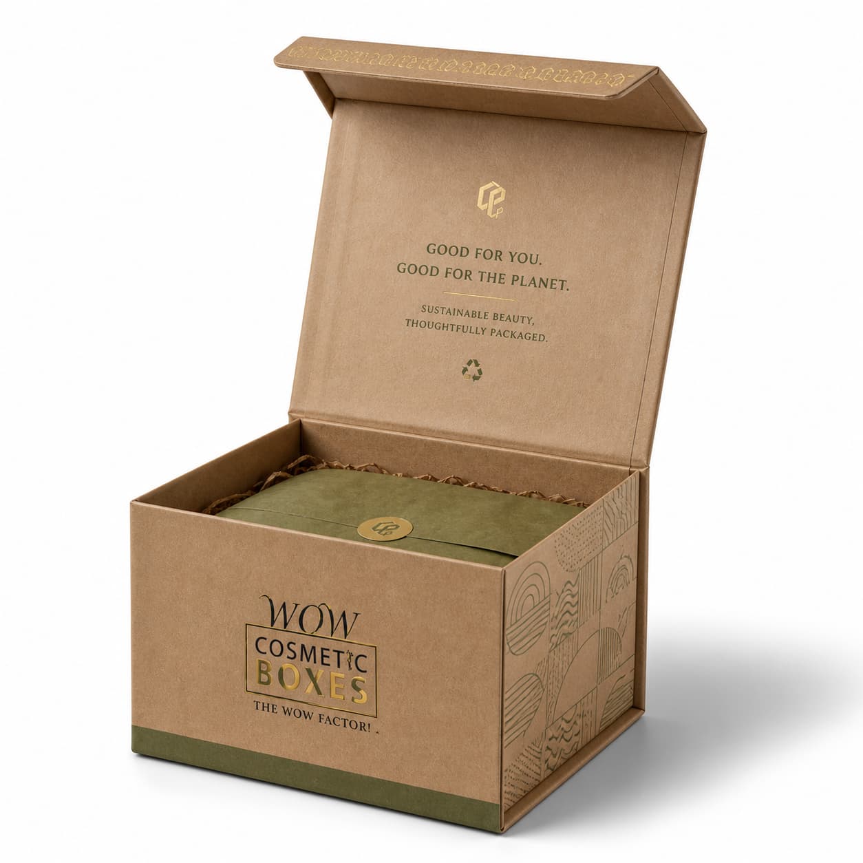 uxury eco friendly cosmetic packaging with gold logo design