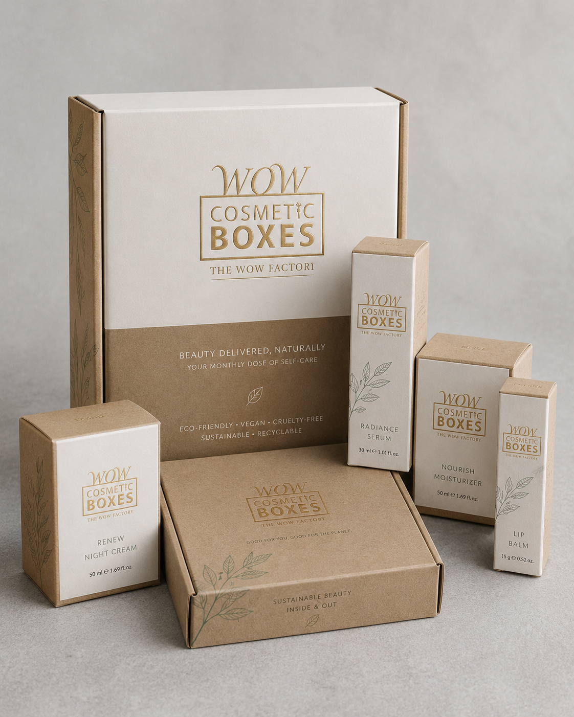 Elegant cosmetic packaging boxes with logo for skincare product collection